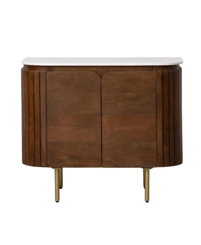 WOODEN 2 DOOR SIDEBOARD WITH MARBLE TOP AND IRON LEG