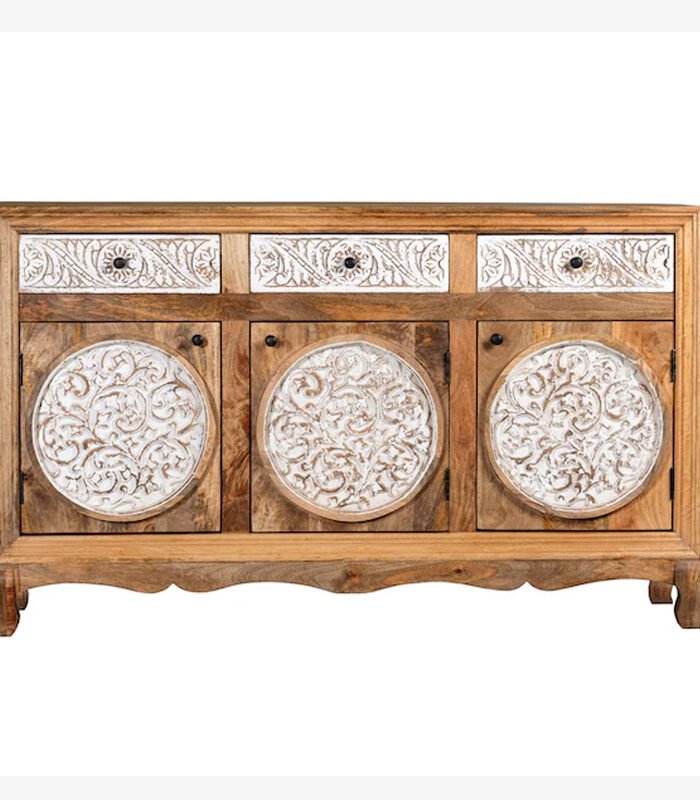 WOODEN 3 DRAWER & 3 DOOR SIDEBOARD